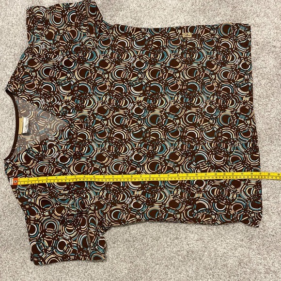 Tafford Brown Teal Circles Print 100%‎ Cotton Scrubs Top Pre-owned - Picture 7 of 7